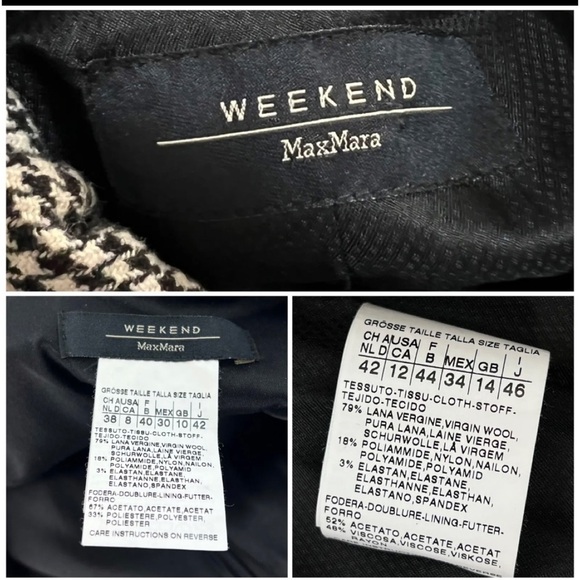 Weekend Max Mara Sz 12 8 Wool Houndstooth Peplum Belted Jacket Skirt Suit Set - Picture 13 of 13